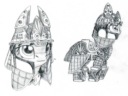 Size: 1148x862 | Tagged: safe, artist:quartz-poker, oc, oc only, pony, armor, helmet, simple background, sketch, white background