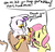 Size: 761x726 | Tagged: safe, artist:nobody, fluttershy, gilda, griffon, pegasus, pony, g4, bait and switch, cute, food, hot dog, ketchup, meat, open mouth, ponies eating meat, sauce, sausage, simple background, smiling, speech bubble, thumbs up, white background