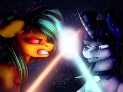 Size: 1224x918 | Tagged: safe, artist:coralinatoilly, oc, oc only, fight, lightsaber, star wars, weapon