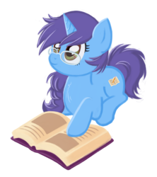 Size: 1008x1134 | Tagged: safe, artist:tainted-knight, artist:tomomo-no-mae, oc, oc only, oc:mossy, pony, unicorn, book, female, glasses, simple background, solo, transparent background