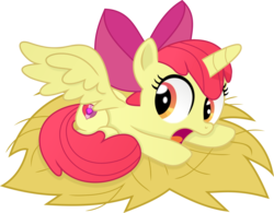 Size: 4082x3188 | Tagged: safe, artist:kehrminator, apple bloom, alicorn, pony, g4, alicornified, backwards cutie mark, bloomicorn, cutie mark, female, filly, nest, race swap, simple background, solo, the cmc's cutie marks, transparent background