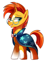 Size: 600x800 | Tagged: safe, artist:sion-ara, sunburst, pony, unicorn, g4, the crystalling, cloak, clothes, glasses, looking at you, male, simple background, smiling, solo, stallion, sunburst's cloak, white background