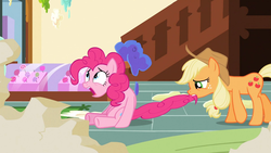 Size: 1366x768 | Tagged: safe, screencap, applejack, pinkie pie, g4, season 2, secret of my excess, jaw drop