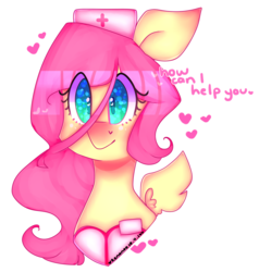 Size: 1907x2000 | Tagged: safe, artist:bunxl, fluttershy, pegasus, pony, g4, female, hat, heart, heart eyes, mare, nurse hat, nurse outfit, simple background, smiling, solo, transparent background, wingding eyes