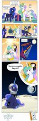 Size: 1024x3110 | Tagged: safe, artist:zaykin, princess celestia, princess luna, g4, astronaut, comic, cosmonaut, moon, to the moon, translation, trollestia, yuri gagarin