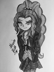 Size: 2448x3264 | Tagged: safe, artist:nicole kim, adagio dazzle, equestria girls, g4, my little pony equestria girls: rainbow rocks, clothes, female, high res, monochrome, school uniform, solo, traditional art