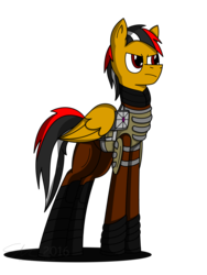 Size: 1920x2560 | Tagged: safe, artist:derpanater, oc, oc only, oc:merit cross, pegasus, pony, fallout equestria, fallout equestria: dance of the orthrus, armor, clothes, commission, digital art, enclave, energy weapon, laser rifle, solo, uniform, weapon