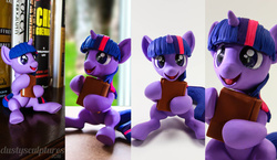 Size: 1280x742 | Tagged: safe, artist:dustysculptures, twilight sparkle, g4, adorkable, book, craft, cute, dork, female, filly, filly twilight sparkle, open mouth, sculpture, solo, that pony sure does love books