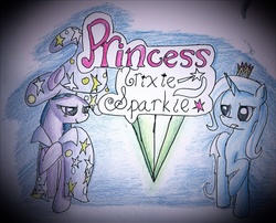 Size: 995x803 | Tagged: safe, artist:ponypoet21, trixie, twilight sparkle, pony, unicorn, princess trixie sparkle, g4, alternate universe, body swap, female, mare, traditional art