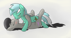 Size: 1798x979 | Tagged: safe, artist:jif, lyra heartstrings, octavia melody, earth pony, pony, unicorn, g4, blushing, duo, eyes closed, female, french kiss, holding, kissing, lesbian, making out, mare, ship:octyra, shipping