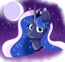 Size: 1000x963 | Tagged: safe, artist:lecame, princess luna, g4, female, looking at you, moon, smiling, solo, stars