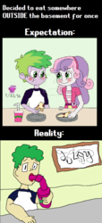 Size: 620x1357 | Tagged: safe, artist:stella-exquisa, spike, sweetie belle, human, equestria girls, g4, 1000 hours in ms paint, chris chan, expectation vs reality, female, humanized, lonely, male, ms paint, ship:spikebelle, shipping, straight, straw of fail