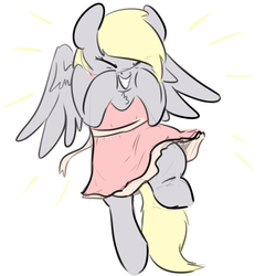 Size: 1500x1500 | Tagged: safe, artist:nobody, derpy hooves, pegasus, pony, g4, clothes, cute, dress, eyes closed, female, flying, mare, smiling, solo