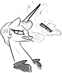 Size: 784x927 | Tagged: safe, artist:nobody, princess celestia, g4, alternate hairstyle, cigarette, clothes, comb, female, greaser, leather jacket, magic, monochrome, smoking, solo, telekinesis