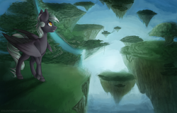 Size: 1780x1140 | Tagged: safe, artist:silentwulv, oc, oc only, pegasus, pony, floating island, grass, scenery, sky, solo, tree, waterfall