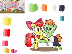 Size: 1280x960 | Tagged: safe, artist:cherryblossom103, apple bloom, berry star, shining passion, shuffle step, waltzer, g4, on your marks, cutie mark, dancing, scene interpretation, the cmc's cutie marks
