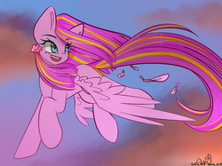 Size: 1023x767 | Tagged: safe, artist:gelay-gulay, oc, oc only, feather, flying, solo