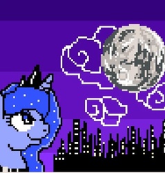 Size: 522x546 | Tagged: safe, artist:patterndream, princess luna, g4, 8-bit, city, female, moon, pixel art, princess, solo