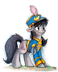 Size: 647x800 | Tagged: safe, artist:spainfischer, octavia melody, earth pony, pony, g4, background pony, clothes, female, marching band, marching band uniform, signature, solo, traditional art, younger