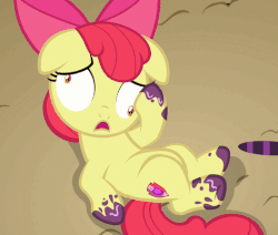 Size: 472x400 | Tagged: safe, screencap, apple bloom, g4, on your marks, animated, cropped, cutie mark, dizzy, female, floppy ears, solo, the cmc's cutie marks