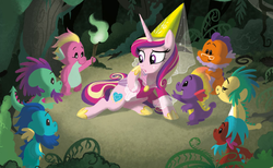 Size: 837x515 | Tagged: safe, artist:amy mebberson, princess cadance, dragon, g4, my little pony: good night baby flurry heart, crossover, parody, snow white, spyro the dragon, spyro the dragon (series)