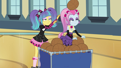 Size: 1280x720 | Tagged: safe, screencap, pixel pizazz, violet blurr, equestria girls, g4, my little pony equestria girls: friendship games, photo finished, background human, basketball
