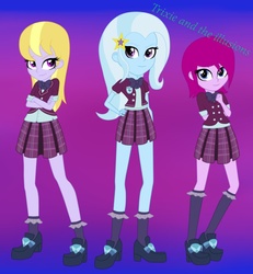 Size: 860x929 | Tagged: safe, artist:greenmage96, fuchsia blush, lavender lace, trixie, equestria girls, g4, my little pony equestria girls: friendship games, alternate hairstyle, clothes, crossed arms, crystal prep academy uniform, crystal prep shadowbolts, female, school uniform, trixie and the illusions