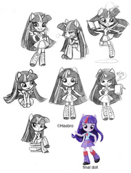 Size: 608x800 | Tagged: safe, artist:amy mebberson, twilight sparkle, alicorn, equestria girls, g4, book, clothes, concept art, doll, equestria girls minis, equestria girls prototype, female, irl, looking at you, photo, sitting, skirt, smiling, toy, twilight sparkle (alicorn)