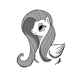 Size: 432x420 | Tagged: safe, artist:deviousshadow, fluttershy, g4, black and white, female, grayscale, monochrome, solo