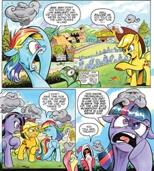 Size: 1305x1443 | Tagged: safe, artist:andy price, idw, applejack, fluttershy, pinkie pie, rainbow dash, rarity, tank, twilight sparkle, alicorn, dreary, earth pony, pegasus, pony, tortoise, g4, spoiler:comic, spoiler:comic41, comic, female, floppy ears, mare, queue, raised hoof, speech bubble, twilight sparkle (alicorn)