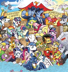 Size: 1374x1447 | Tagged: safe, artist:andypriceart, acoustic blues, angel bunny, apple bloom, applejack, big macintosh, bon bon, bulk biceps, cheerilee, dj pon-3, electric blues, flax seed, fluttershy, gaffer, gummy, hondo flanks, lily, lily valley, lyra heartstrings, maud pie, observer (character), octavia melody, opalescence, owlowiscious, philomena, princess cadance, princess celestia, princess luna, rainbow dash, rarity, scootaloo, sea swirl, seafoam, shining armor, spike, sweetcream scoops, sweetie belle, sweetie drops, tank, tealove, tiberius, tom, twilight sparkle, vinyl scratch, wheat grass, winona, alicorn, breezie, dreary, earth pony, parasprite, pegasus, phoenix, pony, unicorn, idw, spoiler:comic, spoiler:comic41, andy you magnificent bastard, background pony, big scoops, blues brothers, candy, cargo ship, cutie mark crusaders, elwood j. blues, everybody needs somebody to love, female, filly, food, harmonica, hello my name is, hug, ice cream, jake blues, licking, licking lips, magnum p.i., male, mare, microphone, milkshake, musical instrument, one eye closed, rockcon, shipping, smiling, song reference, sparity, stallion, straight, sunglasses, thomas magnum, tomaud, tongue out, twilight sparkle (alicorn), wall of tags, when she smiles, wimmelbilder, wink