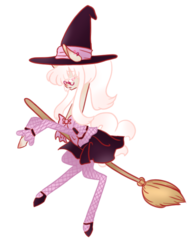 Size: 609x778 | Tagged: safe, artist:nemovonsilver, oc, oc only, oc:nemo von silver, broom, crossdressing, ear piercing, femboy, flying, flying broomstick, hat, looking back, male, piercing, simple background, solo, transparent background, trap, witch, witch hat