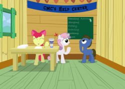 Size: 2443x1739 | Tagged: safe, artist:codename50, apple bloom, sweetie belle, g4, chalkboard, clubhouse, crusaders clubhouse, vector