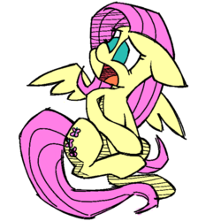 Size: 768x768 | Tagged: safe, artist:nessyixx, fluttershy, pegasus, pony, g4, female, floppy ears, frown, lidded eyes, looking back, mare, open mouth, raised hoof, raised leg, sad, simple background, solo, spread wings, transparent background, worried