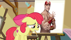 Size: 1280x720 | Tagged: safe, edit, apple bloom, g4, on your marks, apple bloom's painting, john cena, meme