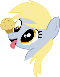 Size: 2230x2829 | Tagged: safe, artist:chrispy248, derpy hooves, pegasus, pony, g4, balancing, bust, female, food, mare, muffin, ponies balancing stuff on their nose, portrait, solo, tongue out