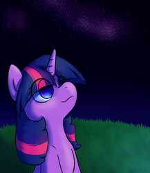 Size: 1734x2000 | Tagged: safe, artist:rivibaes, twilight sparkle, g4, female, looking up, night, night sky, sitting, solo, stargazing, stars