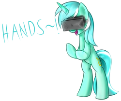 Size: 1024x857 | Tagged: safe, artist:dusthiel, lyra heartstrings, pony, unicorn, g4, bipedal, female, hand, patapon, simple background, solo, that pony sure does love hands, virtual reality, white background