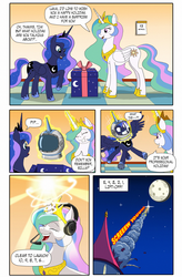 Size: 1024x1560 | Tagged: safe, artist:zaykin, princess celestia, princess luna, g4, astronaut, comic, cosmonaut, to the moon, translated:darkcollaboration, trollestia, yuri gagarin