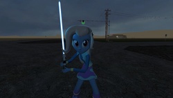 Size: 1280x720 | Tagged: safe, artist:creatorofpony, trixie, equestria girls, g4, 3d, gmod, lightsaber, road, star wars, traffic light, weapon