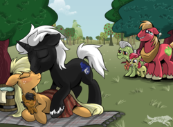 Size: 3734x2750 | Tagged: safe, artist:lostinthetrees, apple bloom, applejack, big macintosh, granny smith, oc, oc:ben herrin, pony, g4, aunt, baby, baby pony, canon x oc, crying, great grandmother, high res, jackherrin, liquid pride, newborn, offspring, parent:applejack, parent:oc:ben herrin, parents:canon x oc, parents:jackherrin, shipping, tears of joy, uncle