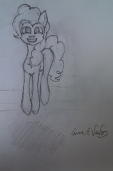 Size: 1540x2325 | Tagged: safe, artist:dewdrop, pinkie pie, g4, cute, female, monochrome, pencil, sketch, smiling, solo
