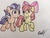 Size: 320x240 | Tagged: safe, artist:libbythekautz, apple bloom, tender taps, earth pony, g4, blushing, bow, colt, duo, duo male and female, female, filly, foal, looking at each other, looking at someone, male, ship:tenderbloom, shipping, simple background, traditional art