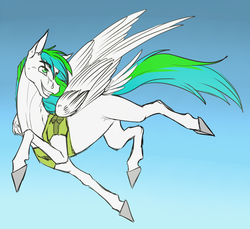 Size: 1000x917 | Tagged: safe, artist:sunny way, oc, oc only, oc:sorian, pegasus, pony, rcf community, clothes, colored sketch, flying, jacket, male, sky, smiling, solo, wings