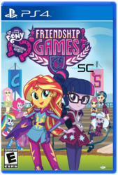 Size: 396x586 | Tagged: safe, artist:karalovely, fluttershy, indigo zap, pinkie pie, rainbow dash, sci-twi, sour sweet, sugarcoat, sunset shimmer, twilight sparkle, equestria girls, g4, my little pony equestria girls: friendship games, cover, playstation, playstation 4, video game