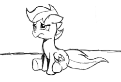 Size: 1206x817 | Tagged: safe, artist:pensaber, scootaloo, g4, female, monochrome, sad, sketch, solo