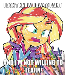 Size: 810x940 | Tagged: safe, screencap, sunset shimmer, equestria girls, g4, my little pony equestria girls: friendship games, coloring book, crayon, exploitable meme, female, image macro, meme, solo, sunset is not willing to learn