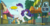 Size: 2481x1281 | Tagged: safe, edit, edited screencap, screencap, lucky breaks, neigh sayer, pegasus olsen, peggy holstein, rarity, g4, my little pony: friendship is magic, the gift of the maud pie, behaving like a dog, behaving like pinkie pie, discovery family logo, frisbee