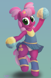 Size: 754x1140 | Tagged: safe, artist:an-tonio, artist:transgressors-reworks, color edit, edit, cheerilee, earth pony, pony, g4, bipedal, cheeribetes, cheerileeder, cheerleader, clothes, colored, cute, female, leg warmers, panties, panty shot, pigtails, pink underwear, pleated skirt, pom pom, ribbon, skirt, skirt lift, solo, underwear, upskirt
