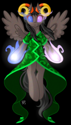 Size: 900x1572 | Tagged: dead source, safe, artist:amazing-artsong, pegasus, pony, cloak, clothes, glowing eyes, homestuck, horns, ponified, the handmaid